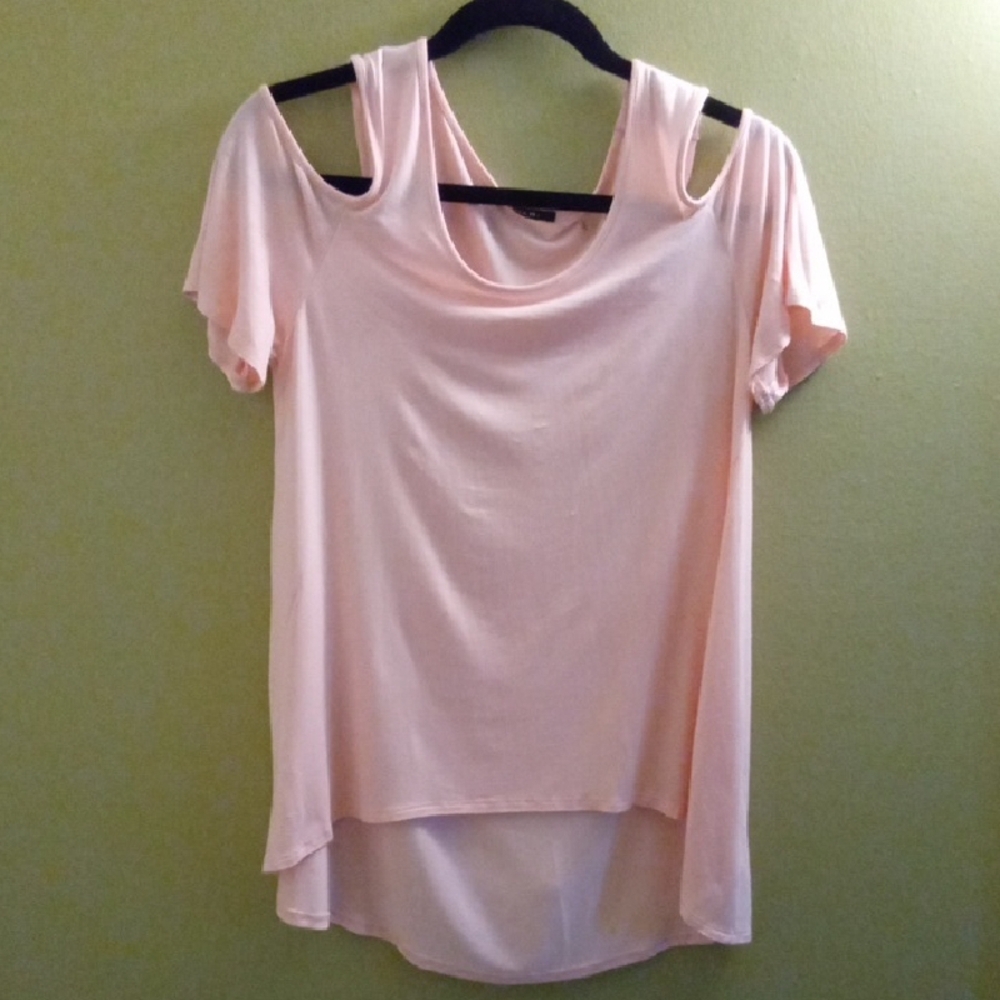 Tahari Pink Asymmetrical Cut Out Top